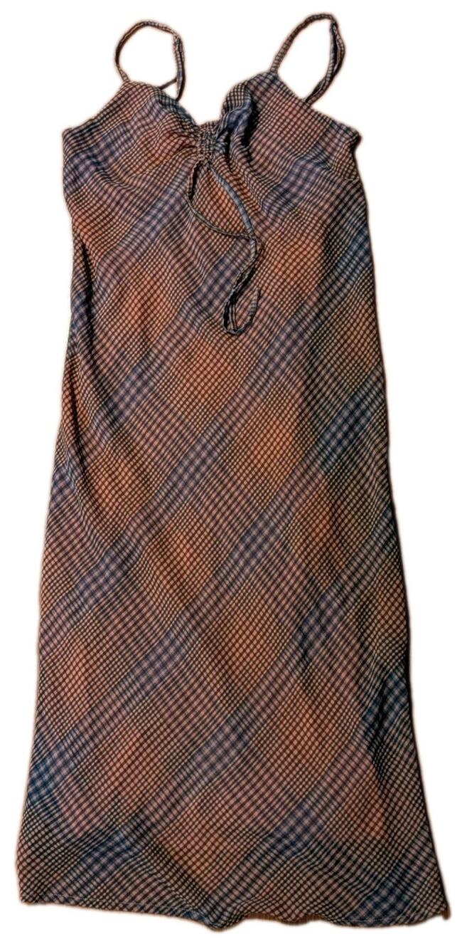 Aeropostale Plaid Tie Front Maxi Dress XS Y2K Brown Blue Slip Dress